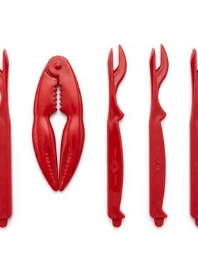 Red Seafood Cracker & Pick Set - Compact Shellfish Tools